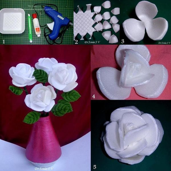 泡沫塑料盒手工制作玫瑰花