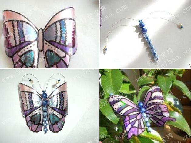 利用过期指甲油做塑料彩绘蝴蝶