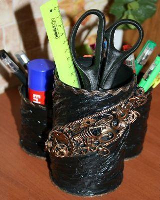 用废铁罐DIY复古黄铜组合笔筒