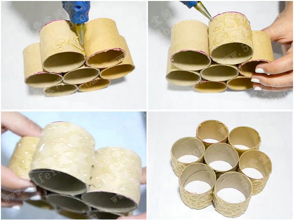 用废卫生纸芯diy多格花朵首饰盒 - 废物利用手工diy小制作 - 51费宝网