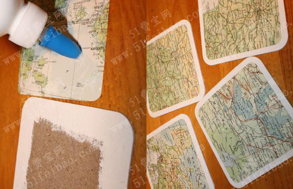 旧地图的用途之利用旧地图做杯垫