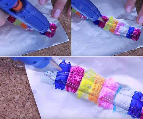 用热熔胶做的彩虹色手链 - 废物利用手工diy小制作 - 51费宝网(繁体版