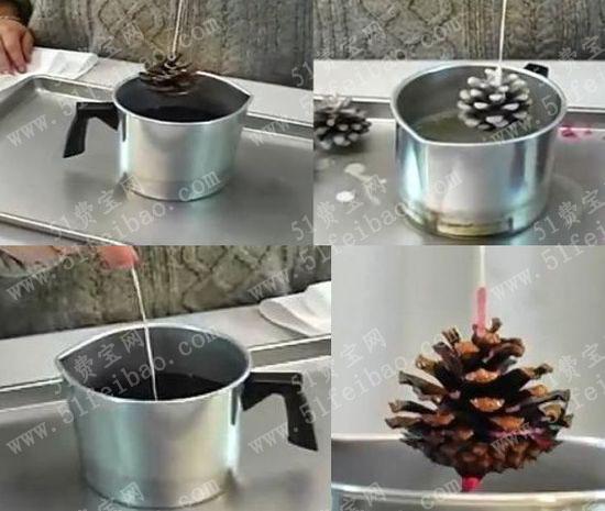 怎么利用干松果做圣诞蜡烛礼物