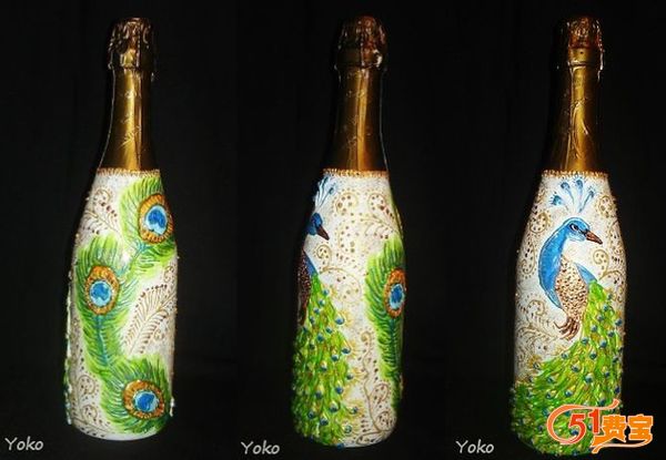 利用酒瓶改造彩色手绘工艺品