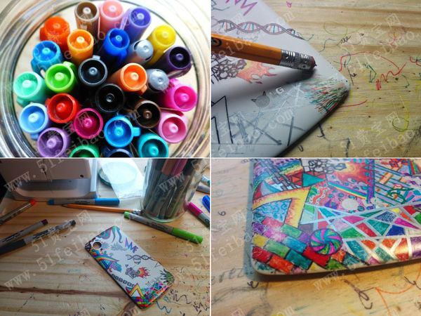3,用水彩笔或者丙烯颜料,在素描构图基础上开始涂色.
