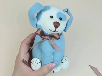用袜子制作布偶狗狗图解,利用旧袜子做神气的小狗