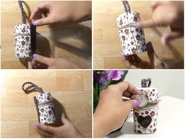 酸奶杯自制漂亮新款硬币钱包 - 废物利用手工diy小制作 - 51费宝网