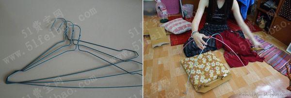 用衣架和旧衣服给猫咪做一个简易式猫窝