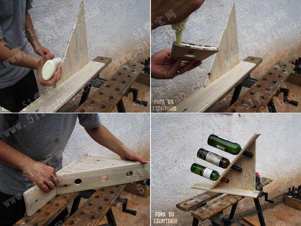 废木板做三角形酒杯酒瓶酒架