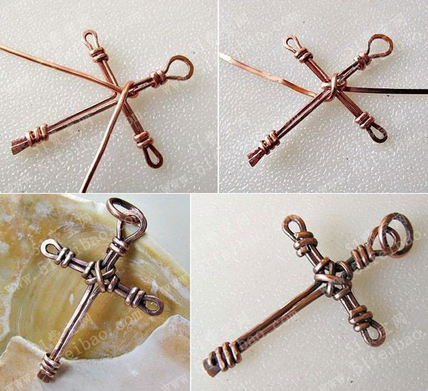 回收废铜线制作的金工十字架吊坠 - 废物利用手工diy小制作 - 51费宝