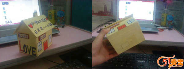 纸板箱手工制作小房子储蓄箱