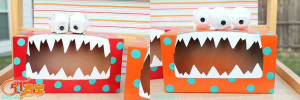 DIY纸巾盒大嘴怪可以做成三个眼睛或者两个眼睛的