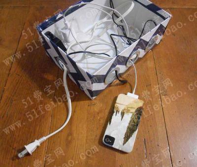 如何利用鞋盒做电线插座充电器收纳箱