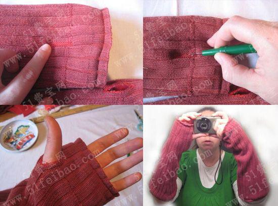 怎么利用长袖旧衣服袖子做长筒手套的做法