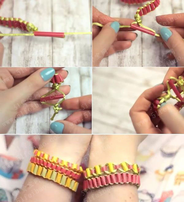 用吸管做串珠女孩子手链