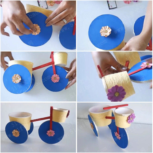 废光盘diy复古小三轮货车 - 废物利用手工diy小制作 - 51费宝网(繁体