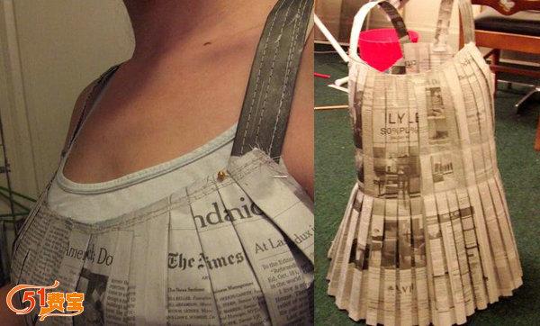 用报纸制作吊带连衣裙时装