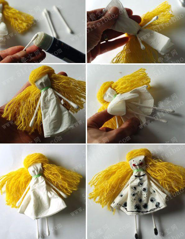 diy餐巾纸儿童手绘捆扎人偶