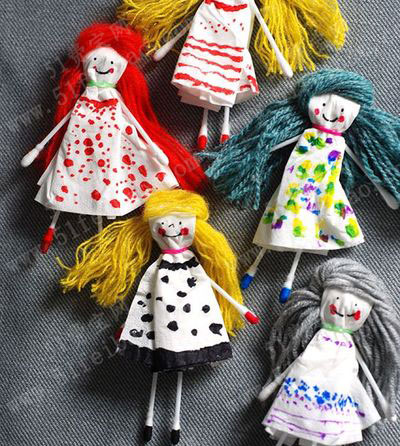 diy餐巾纸儿童手绘捆扎人偶