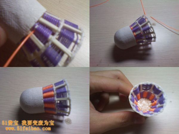 51费宝网：怎么用旧羽毛球编织手工挂件