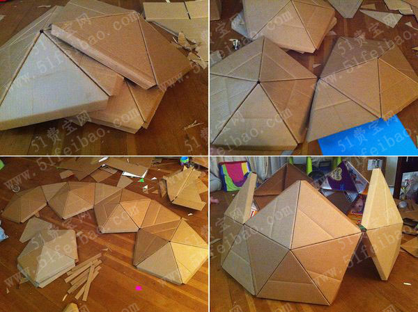 废纸箱改造儿童圆顶玩具纸板屋diy教程