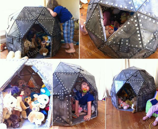 废纸箱改造儿童圆顶玩具纸板屋diy教程