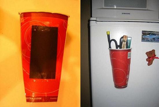 饮料纸杯DIY冰箱磁吸笔筒