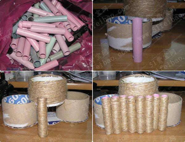 旧物改造废品纸芯笔筒制作教程