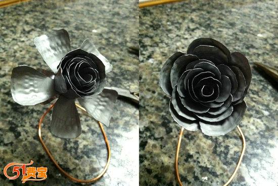 利用罐头制作铁玫瑰花的做法