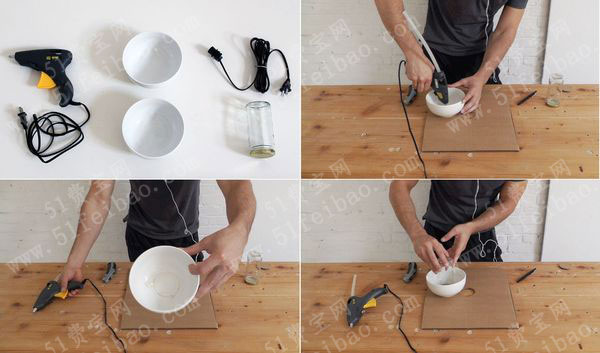 利用闲置的杯碗做创意水泥灯