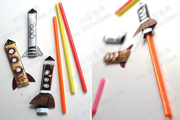 废牙签包装袋diy吹箭小火箭教程