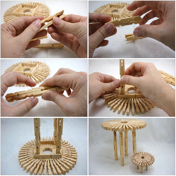 木夹子手工制作圆形餐桌