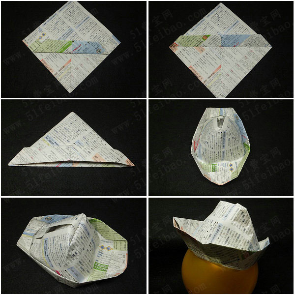 利用废报纸diy油漆工帽子摺纸教学