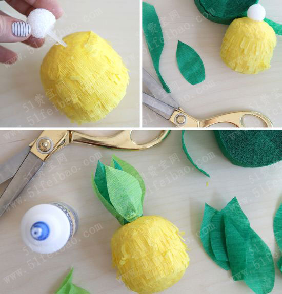 如何利用皱纹纸做diy菠萝