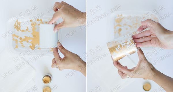 白瓷茶杯diy改造金色笔筒