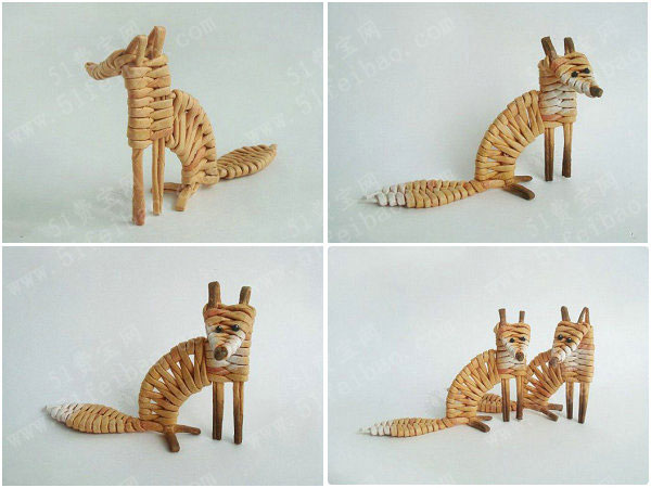 手工作品 纸藤编森林里面的狐狸