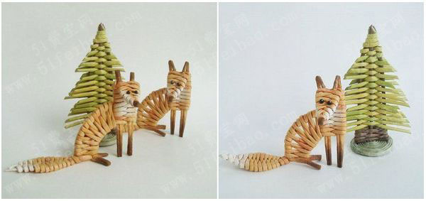 手工作品 纸藤编森林里面的狐狸