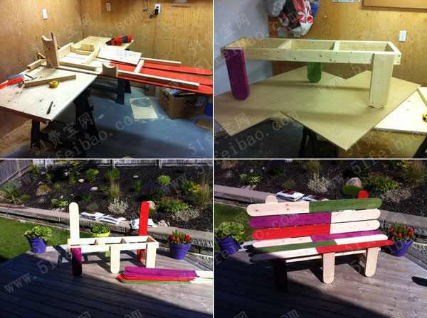 木工创意制作仿彩绘雪糕棍公园长凳教程