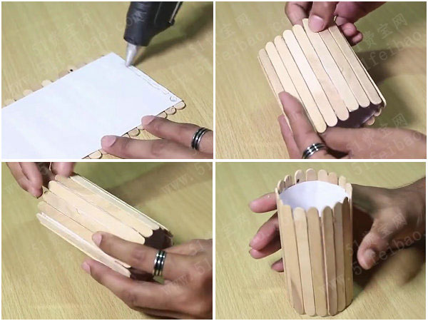 教你如何用冰棍棒做一个手机架笔筒 - 废旧物品手工制作 - 51费宝网