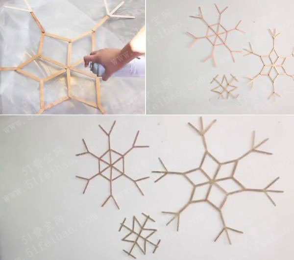 雪糕棒创意圣诞墙壁雪花装饰 - 废物利用手工diy小制作 - 51费宝网