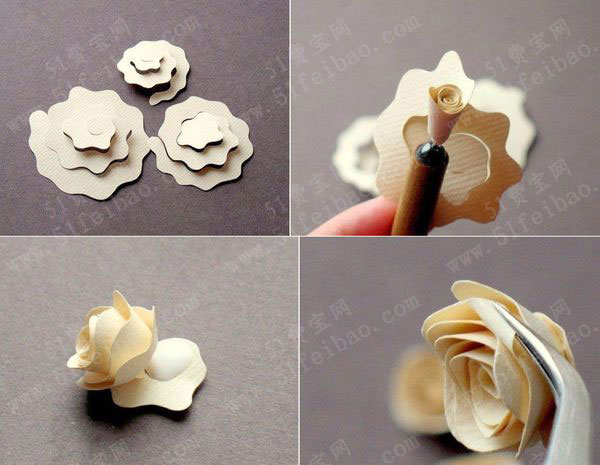 卷纸法做浪漫淡雅波浪玫瑰花图解