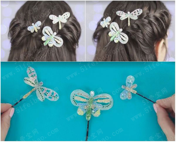 自制小清新diy蜻蜓发夹头饰