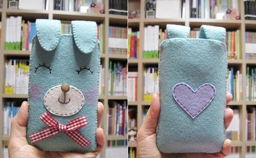 diy不织布手缝手机袋：可爱小兔手机袋做法教程