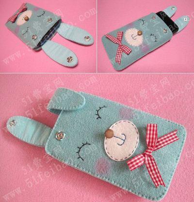 diy不织布手缝手机袋：可爱小兔手机袋做法教程