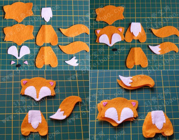 可爱的不织布小狐狸儿童胸针图解做法 - 51费宝网_废物利用小制作,旧