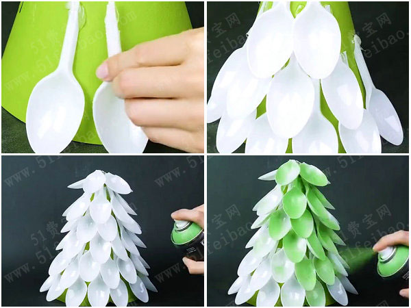 一次性汤勺和叉子制作环保圣诞树 - 废物利用手工diy小制作 - 51费宝