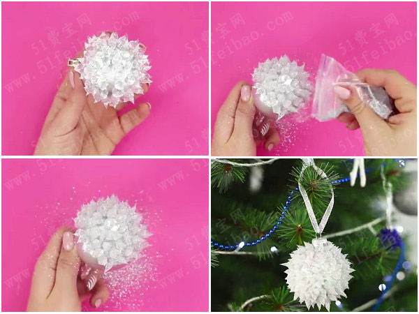 diy刺球圣诞球手工做法的图解教程 - 废物利用手工diy小制作 - 51费宝