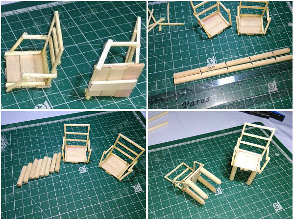 用热胶枪将4个小木棍粘在桌子的所有4个角上,桌子完成了.