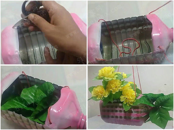 利用瓶装水桶diy吊挂花盆 - 废旧物品手工制作 - 51费宝网