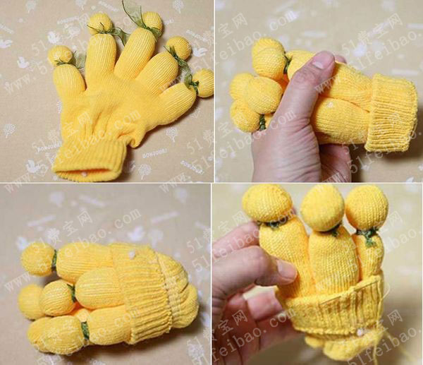 回收旧手套变身连体五只小黄鸭